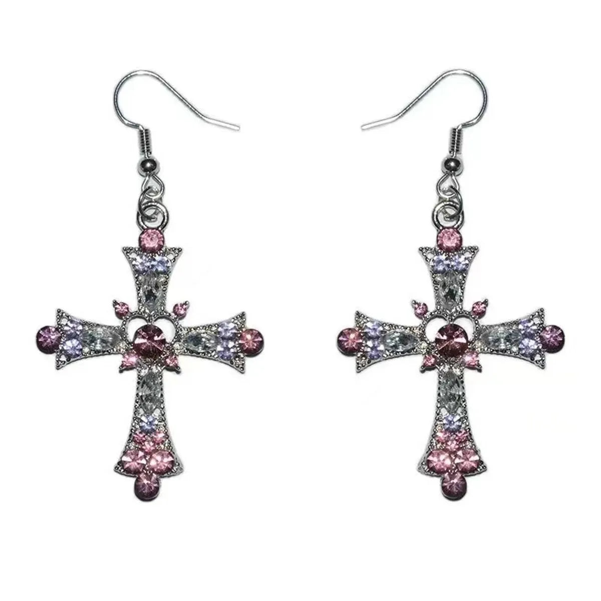 1 Pair Ig Style Shiny Cross Inlay Alloy Rhinestones Drop Earrings