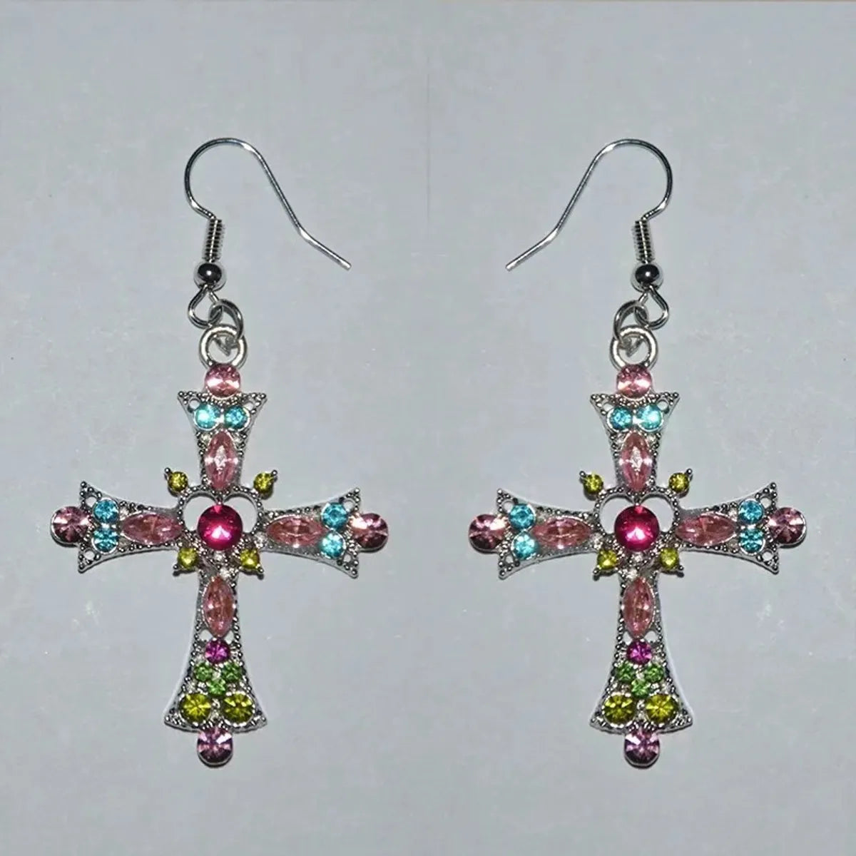 1 Pair Ig Style Shiny Cross Inlay Alloy Rhinestones Drop Earrings