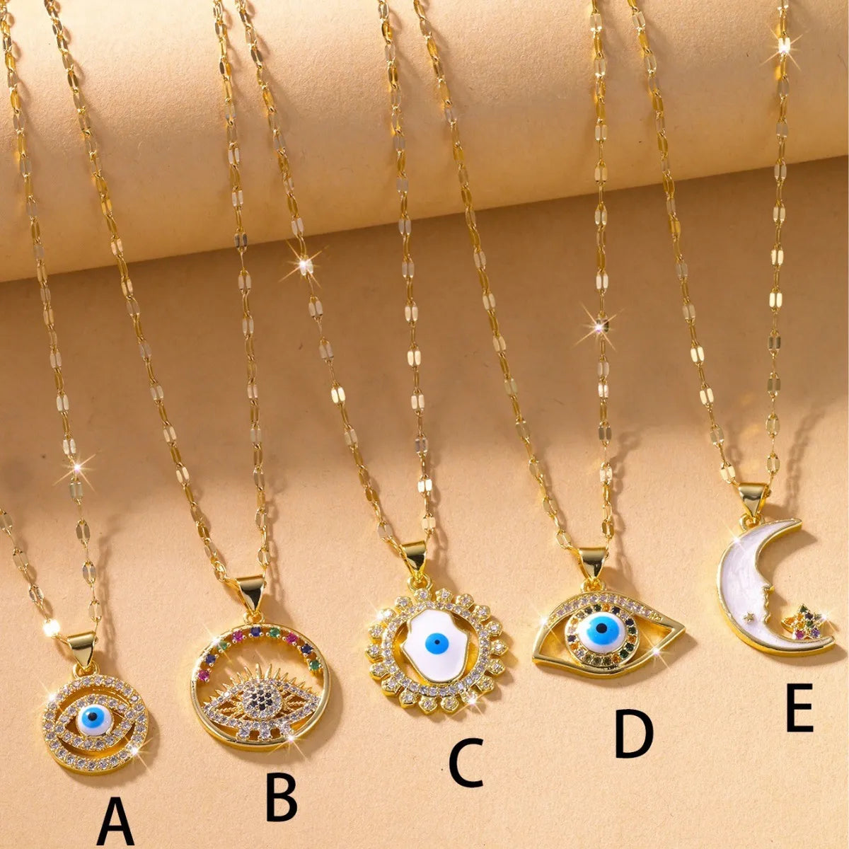 Wholesale Jewelry IG Style Shiny Eye Titanium Steel Zircon Hollow Out Inlay Pendant Necklace