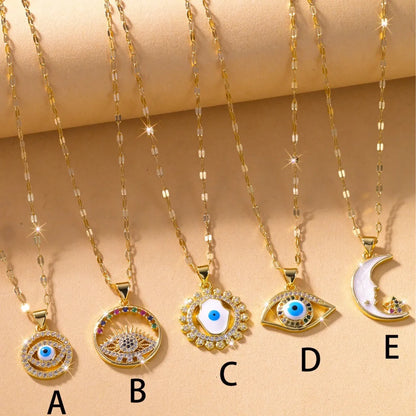 Wholesale Jewelry IG Style Shiny Eye Titanium Steel Zircon Hollow Out Inlay Pendant Necklace