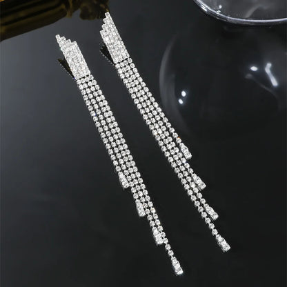 Wholesale Jewelry Ig Style Shiny Tassel Rhinestone Rhinestones Silver Plated Plating Inlay Drop Earrings