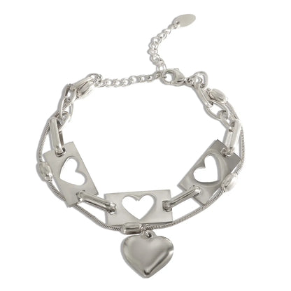 Wholesale Jewelry IG Style Simple Style Commute Heart Shape 304 Stainless Steel Hollow Out Bracelets Necklace