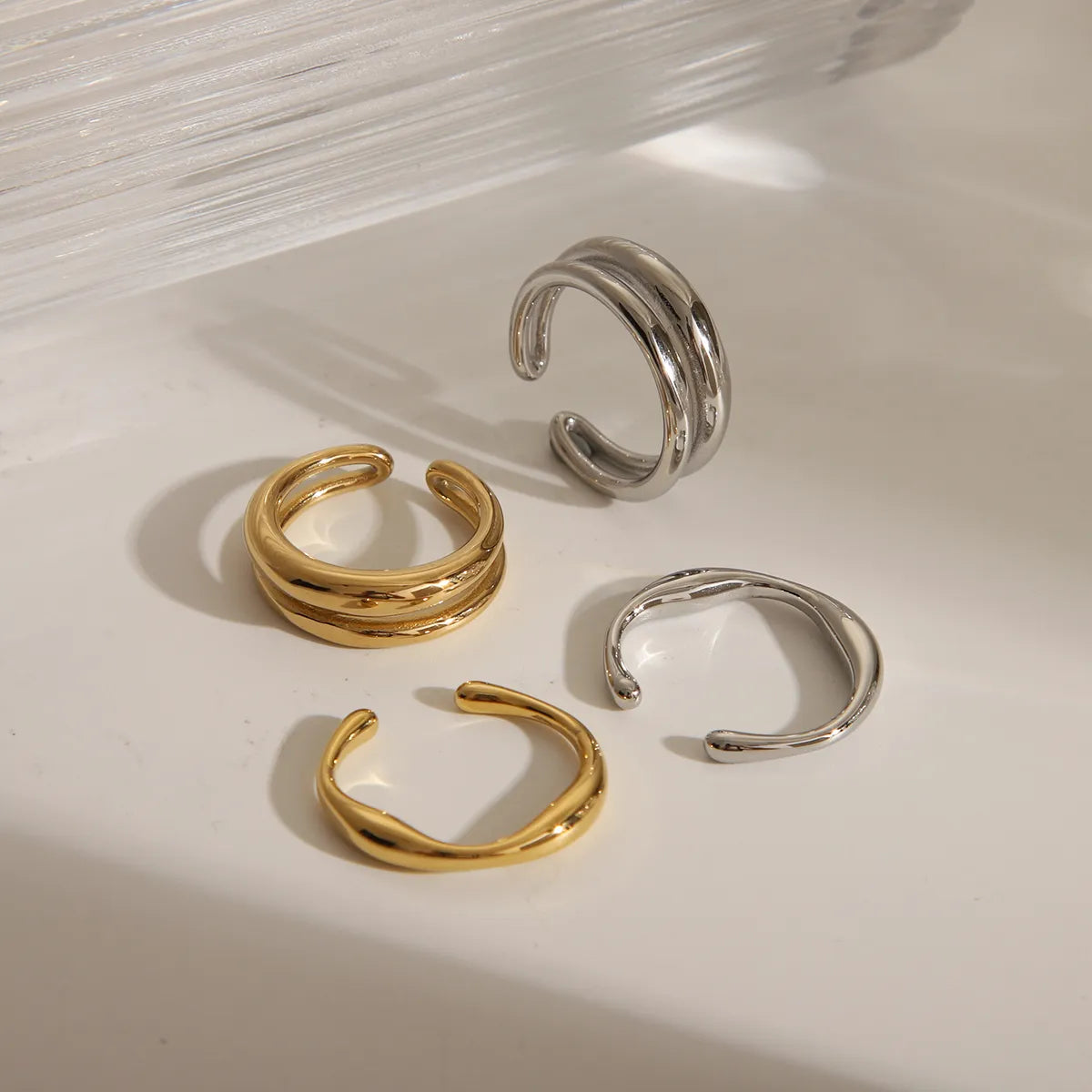 Wholesale Jewelry IG Style Simple Style Commute Solid Color 304 Stainless Steel 18K Gold Plated Open Rings