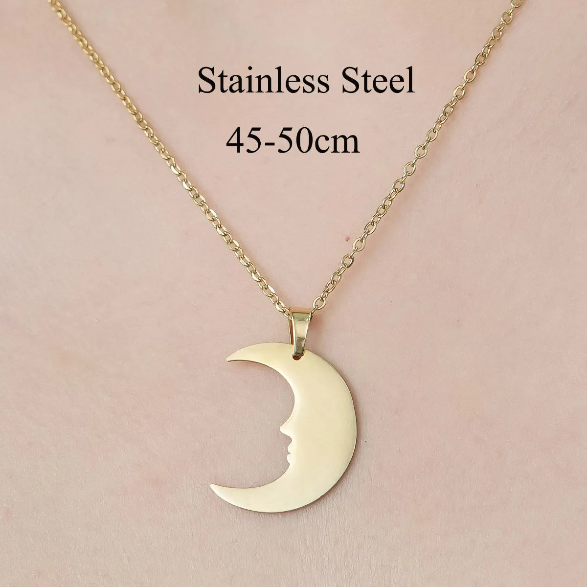 Wholesale Jewelry IG Style Simple Style Cross Sector Moon 201 Stainless Steel 18K Gold Plated Polishing Hollow Out Pendant Necklace