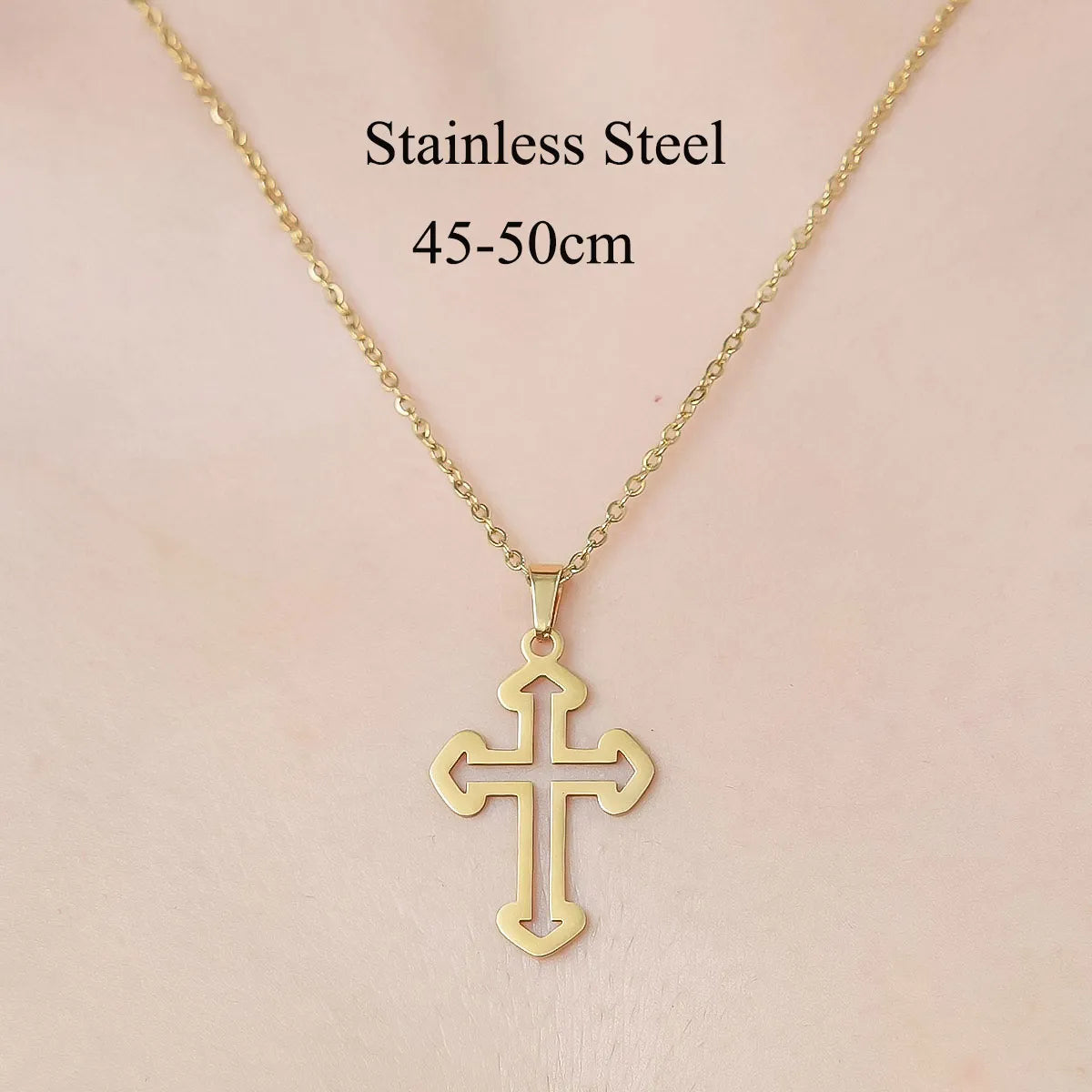 Wholesale Jewelry IG Style Simple Style Cross Sector Moon 201 Stainless Steel 18K Gold Plated Polishing Hollow Out Pendant Necklace