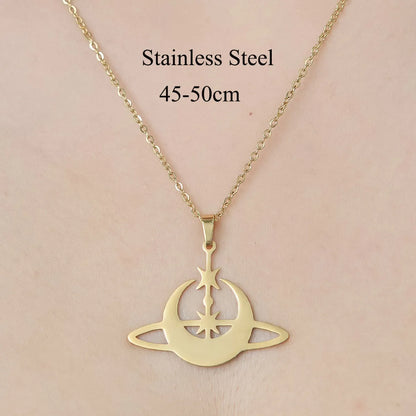 Wholesale Jewelry IG Style Simple Style Cross Sector Moon 201 Stainless Steel 18K Gold Plated Polishing Hollow Out Pendant Necklace