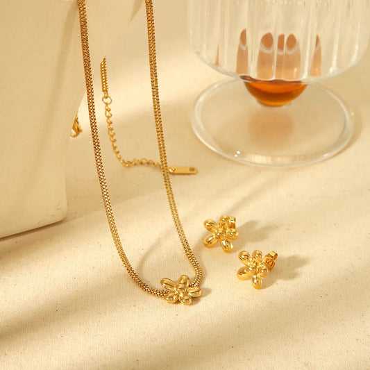 Wholesale Jewelry IG Style Simple Style Flower 304 Stainless Steel 18K Gold Plated Polishing Plating Jewelry Set