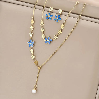 Wholesale Jewelry IG Style Simple Style Flower Titanium Steel Plating Bracelets Earrings Necklace