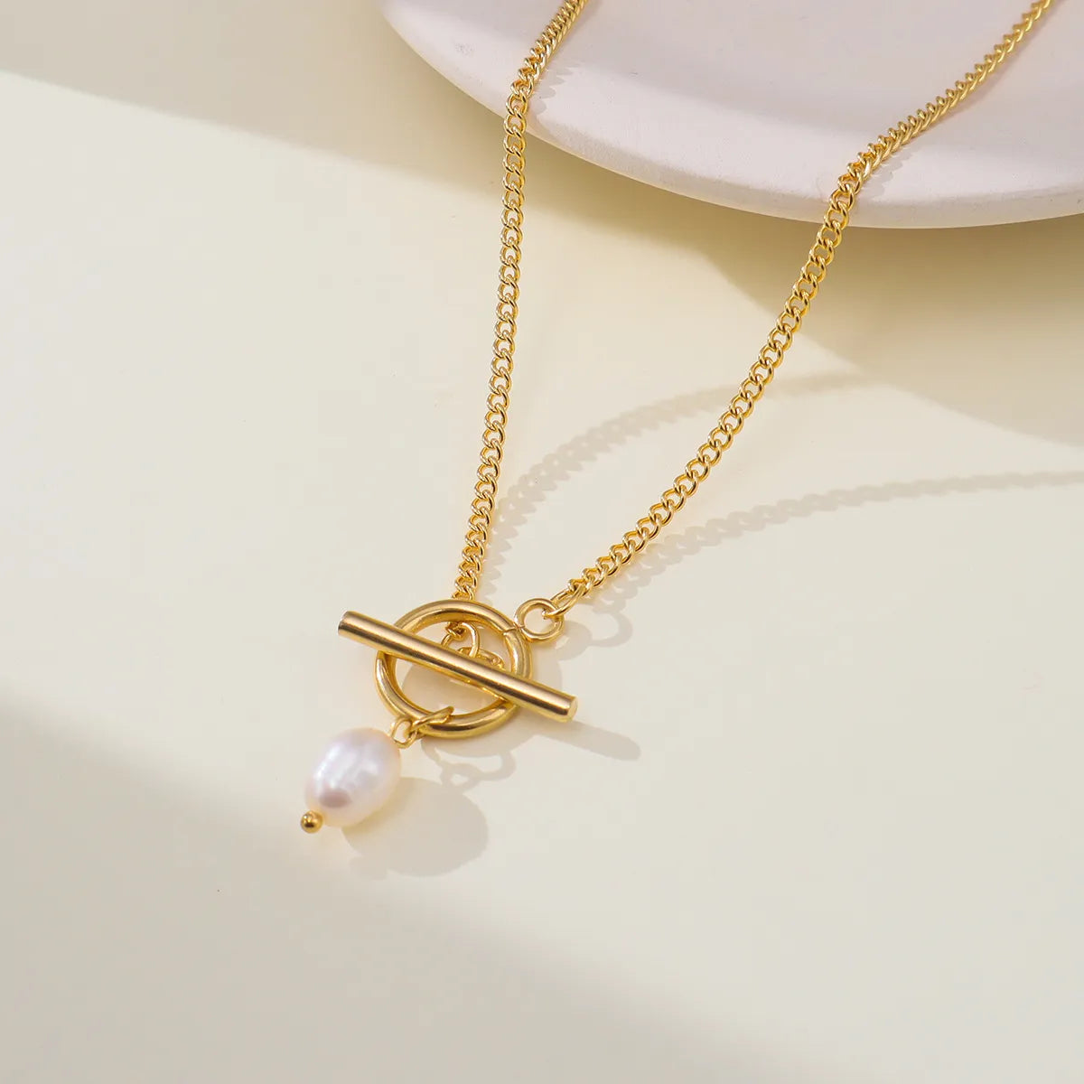 Wholesale Jewelry IG Style Simple Style Geometric 316L Stainless Steel  Freshwater Pearl 18K Gold Plated Necklace