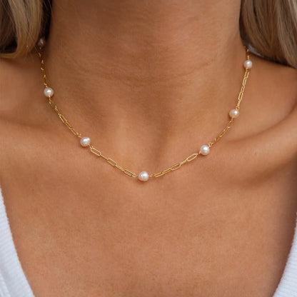 Wholesale Jewelry IG Style Simple Style Geometric 316L Stainless Steel  Freshwater Pearl 18K Gold Plated Necklace