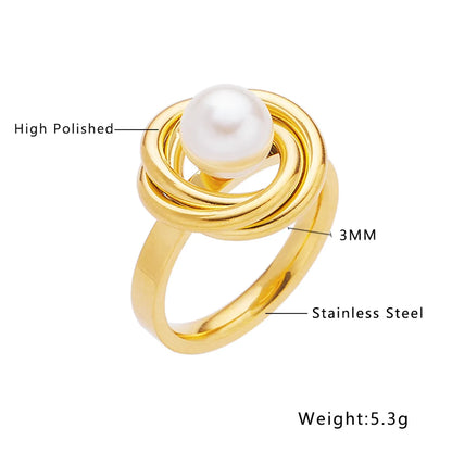 Wholesale Jewelry IG Style Simple Style Geometric Titanium Steel Pearl Zircon Inlay Rings