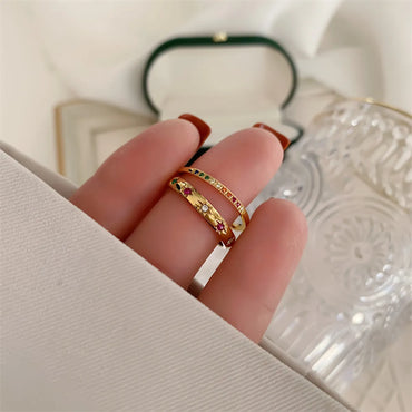 Wholesale Jewelry IG Style Simple Style Geometric Titanium Steel Zircon 18K Gold Plated Inlay Rings