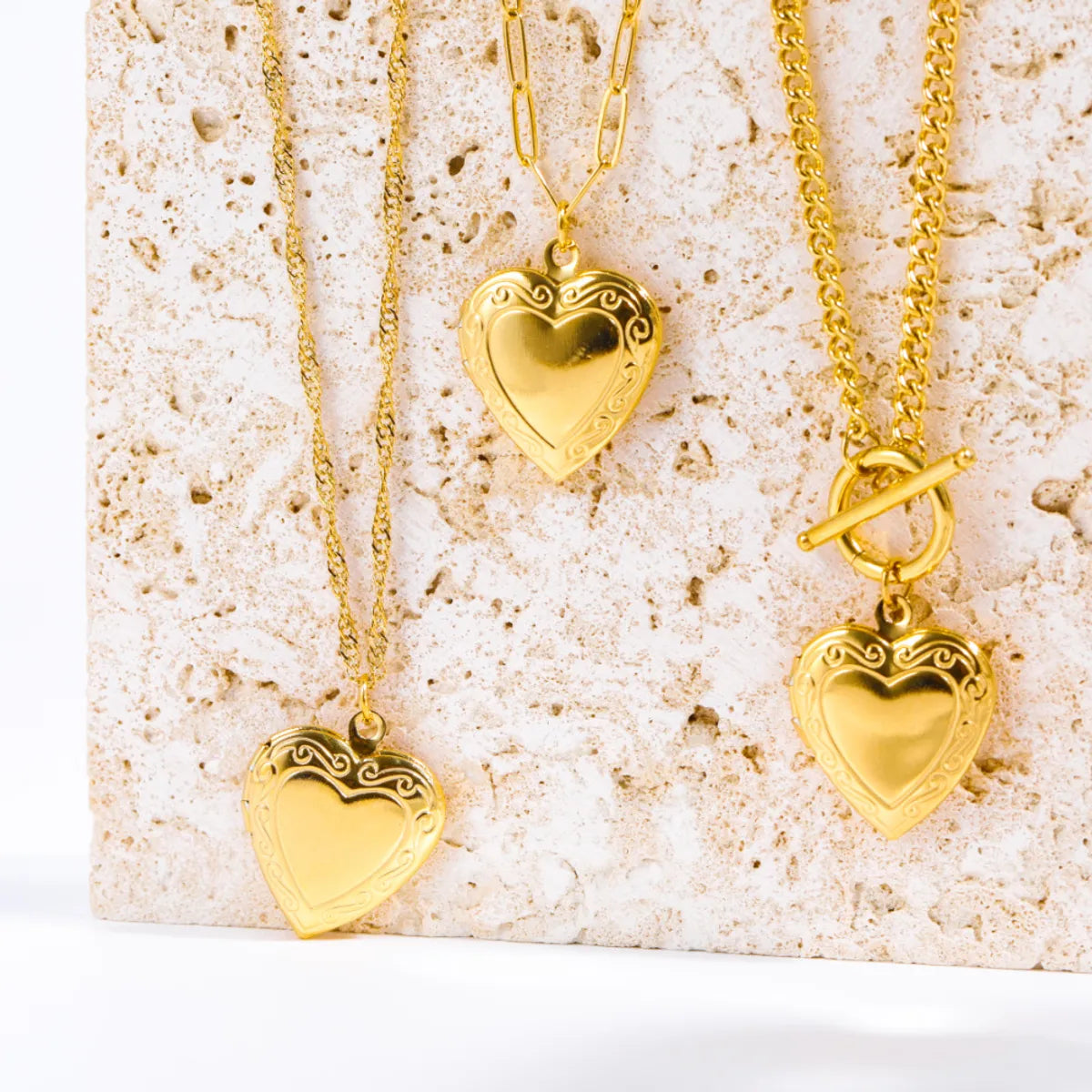 Wholesale Jewelry IG Style Simple Style Heart Shape 304 Stainless Steel 18K Gold Plated Locket Necklace