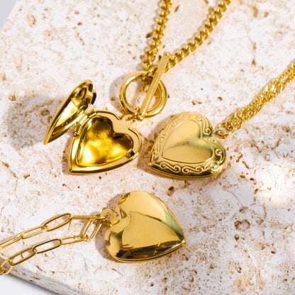 Wholesale Jewelry IG Style Simple Style Heart Shape 304 Stainless Steel 18K Gold Plated Locket Necklace