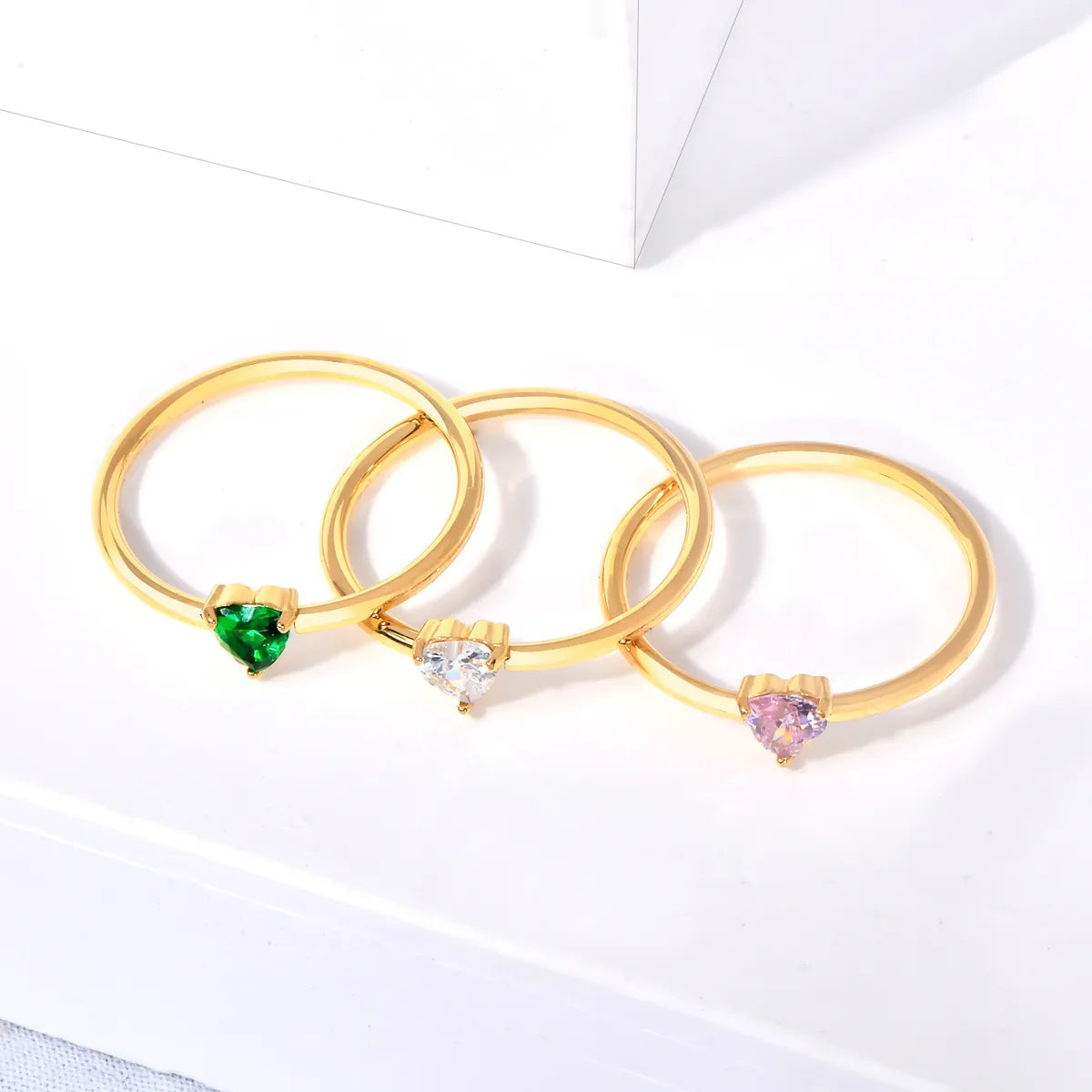 Wholesale Jewelry IG Style Simple Style Heart Shape 304 Stainless Steel Rhinestones 18K Gold Plated Inlay Rings