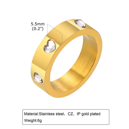 Wholesale Jewelry IG Style Simple Style Heart Shape 304 Stainless Steel Zircon 18K Gold Plated Inlay Rings