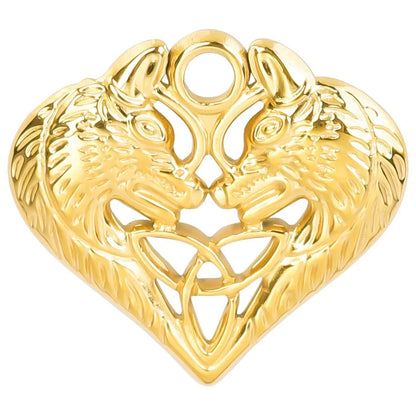 Wholesale Jewelry IG Style Simple Style Heart Shape Wolf 304 Stainless Steel 18K Gold Plated Hollow Out Pendant Necklace Necklace Pendant