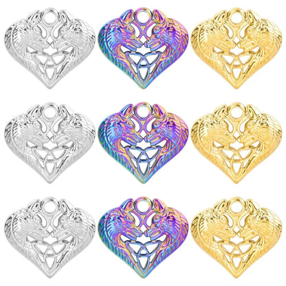 Wholesale Jewelry IG Style Simple Style Heart Shape Wolf 304 Stainless Steel 18K Gold Plated Hollow Out Pendant Necklace Necklace Pendant