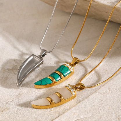 Wholesale Jewelry IG Style Simple Style Horns 304 Stainless Steel Turquoise Opal Zircon 18K Gold Plated Inlay Pendant Necklace