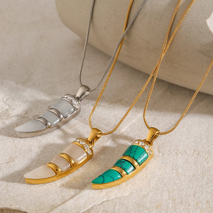 Wholesale Jewelry IG Style Simple Style Horns 304 Stainless Steel Turquoise Opal Zircon 18K Gold Plated Inlay Pendant Necklace