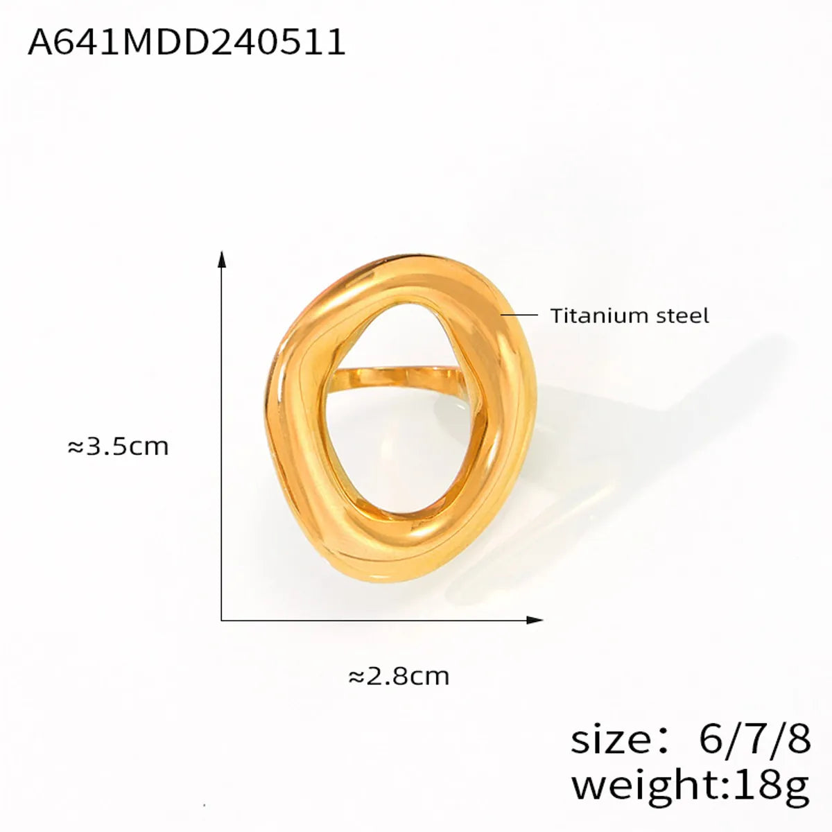 Wholesale Jewelry IG Style Simple Style Korean Style Oval 304 Stainless Steel 18K Gold Plated Hollow Out Rings