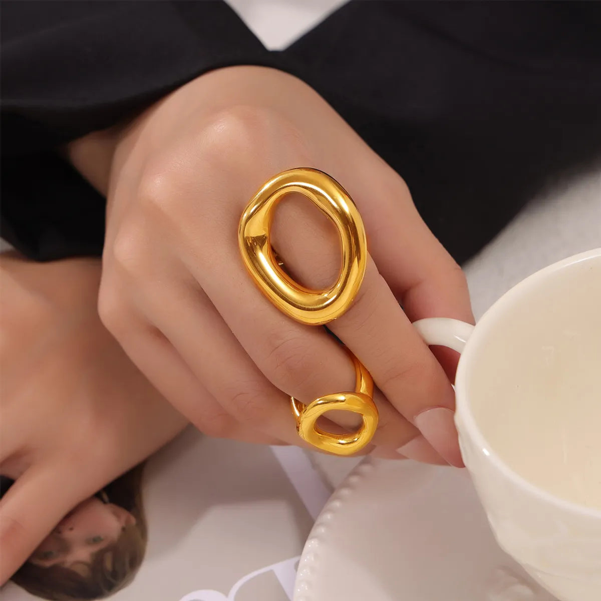 Wholesale Jewelry IG Style Simple Style Korean Style Oval 304 Stainless Steel 18K Gold Plated Hollow Out Rings