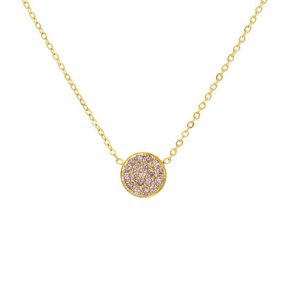 Wholesale Jewelry IG Style Simple Style Round 304 Stainless Steel Zircon 14K Gold Plated Inlay Necklace