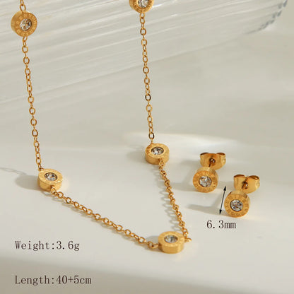 Wholesale Jewelry IG Style Simple Style Round Solid Color 304 Stainless Steel Zircon 18K Gold Plated Bracelets Jewelry Set