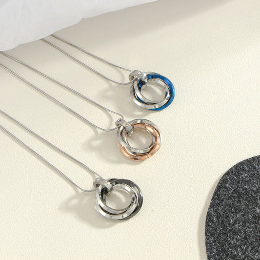 Wholesale Jewelry IG Style Simple Style Round Titanium Steel Copper Zircon White Gold Plated Inlay Pendant Necklace