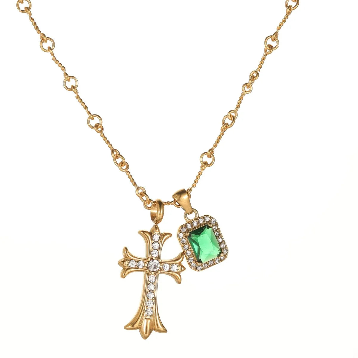 Wholesale Jewelry IG Style Simple Style Shiny Cross Titanium Steel Zircon Inlay Pendant Necklace