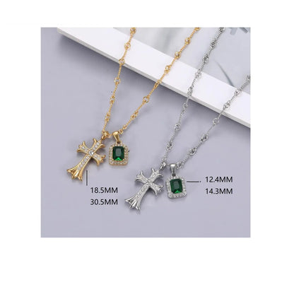 Wholesale Jewelry IG Style Simple Style Shiny Cross Titanium Steel Zircon Inlay Pendant Necklace