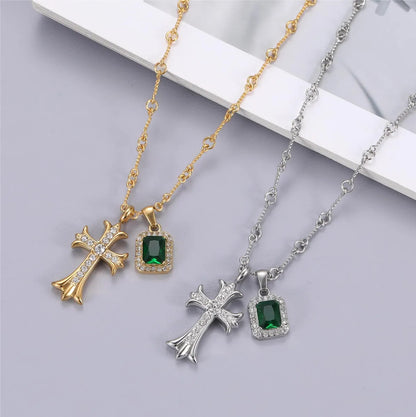 Wholesale Jewelry IG Style Simple Style Shiny Cross Titanium Steel Zircon Inlay Pendant Necklace