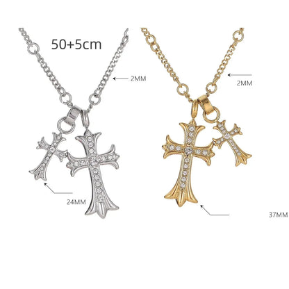 Wholesale Jewelry IG Style Simple Style Shiny Cross Titanium Steel Zircon Inlay Pendant Necklace