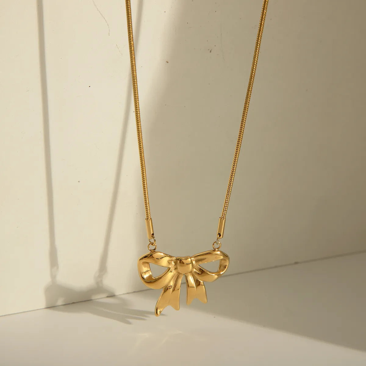 Wholesale Jewelry IG Style Simple Style Solid Color Bow Knot 304 Stainless Steel 18K Gold Plated Pendant Necklace