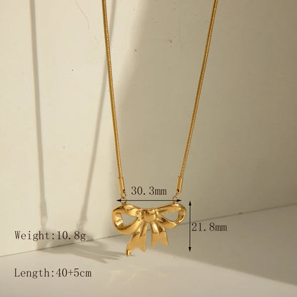 Wholesale Jewelry IG Style Simple Style Solid Color Bow Knot 304 Stainless Steel 18K Gold Plated Pendant Necklace