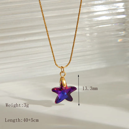 Wholesale Jewelry IG Style Simple Style Star Heart Shape Butterfly 304 Stainless Steel Glass 18K Gold Plated Pendant Necklace