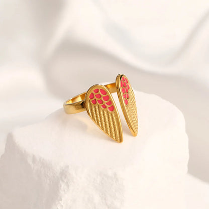 Wholesale Jewelry IG Style Simple Style Star Oval Wings 304 Stainless Steel 18K Gold Plated Enamel Open Rings