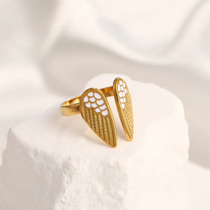 Wholesale Jewelry IG Style Simple Style Star Oval Wings 304 Stainless Steel 18K Gold Plated Enamel Open Rings