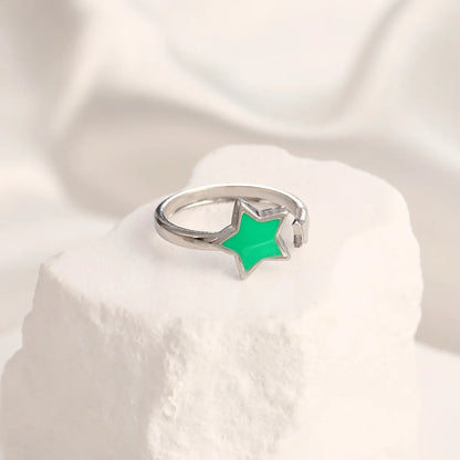 Wholesale Jewelry IG Style Simple Style Star Oval Wings 304 Stainless Steel 18K Gold Plated Enamel Open Rings