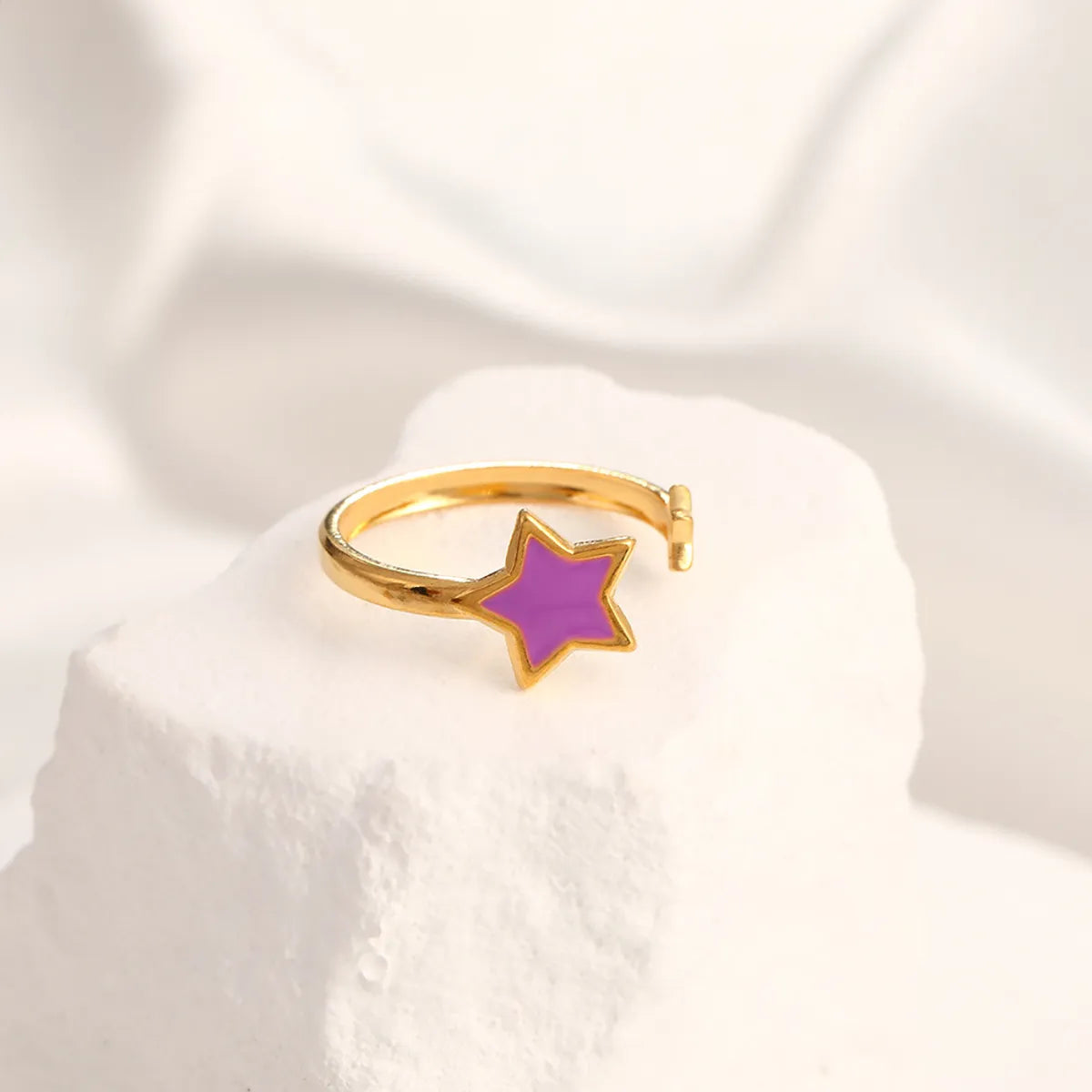 Wholesale Jewelry IG Style Simple Style Star Oval Wings 304 Stainless Steel 18K Gold Plated Enamel Open Rings