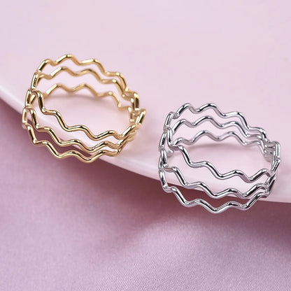 Wholesale Jewelry IG Style Simple Style Waves Solid Color 304 Stainless Steel 18K Gold Plated Polishing Rings