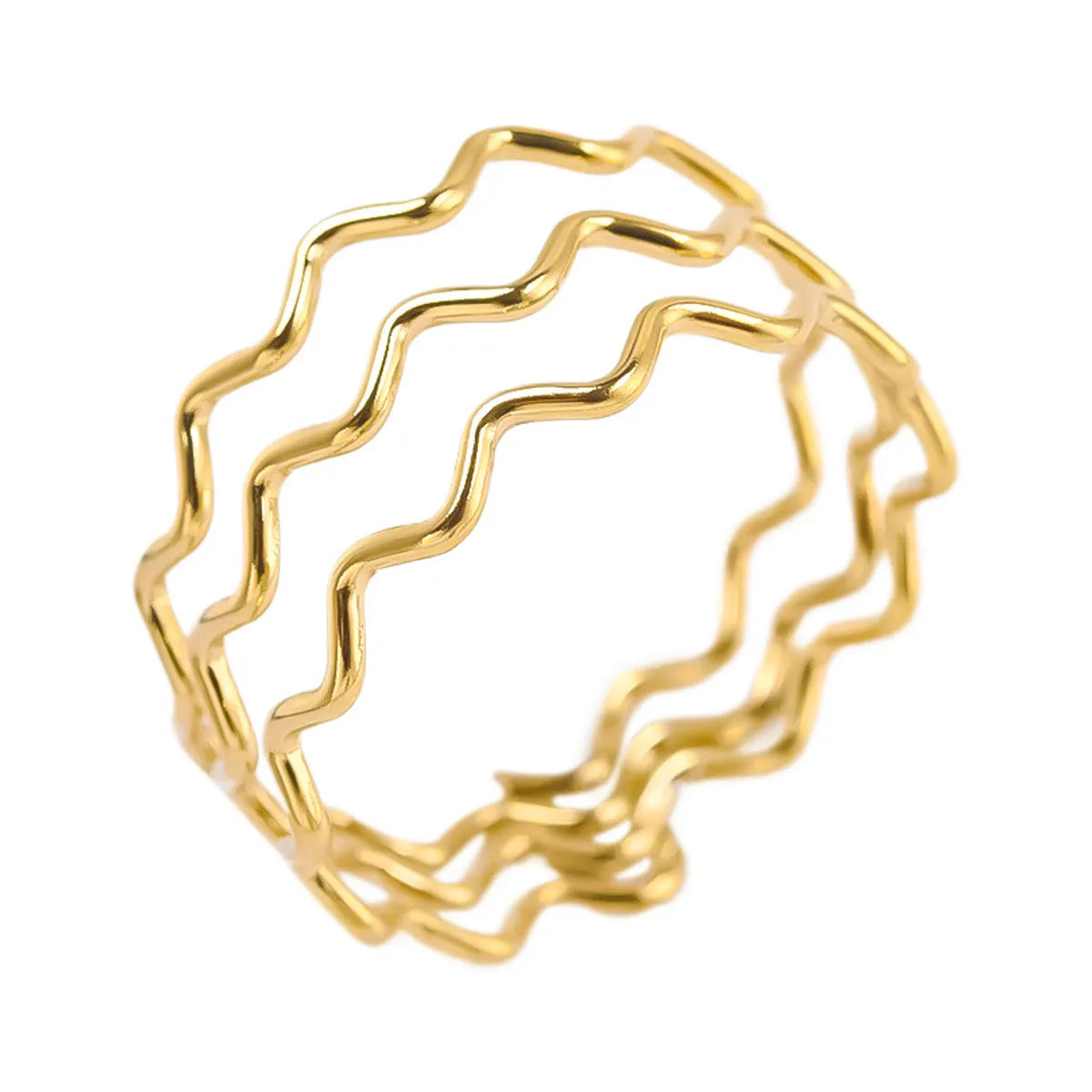 Wholesale Jewelry IG Style Simple Style Waves Solid Color 304 Stainless Steel 18K Gold Plated Polishing Rings