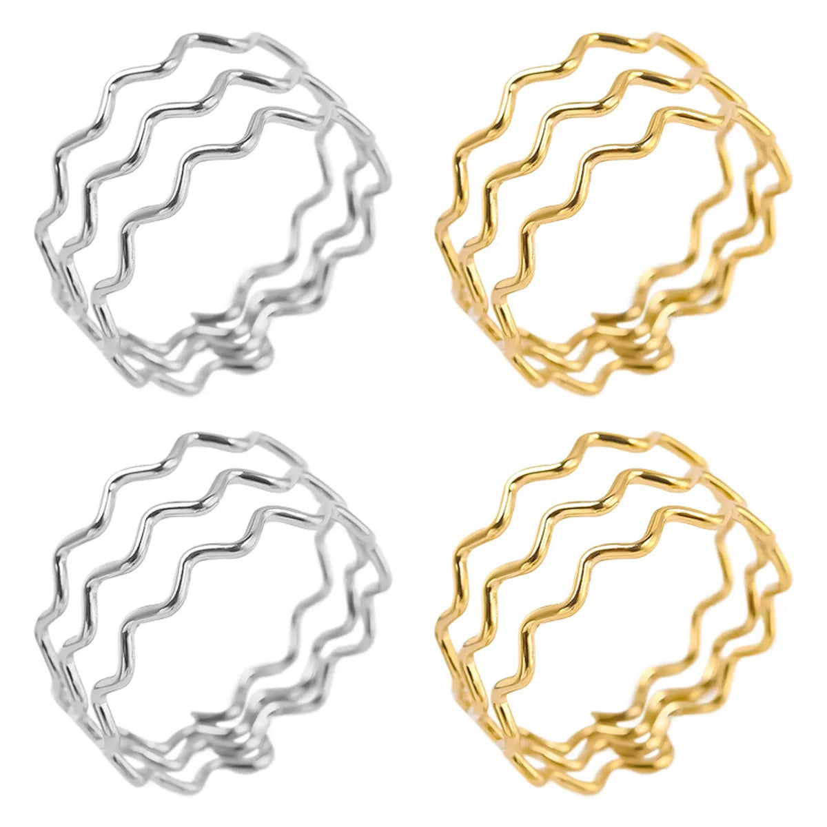 Wholesale Jewelry IG Style Simple Style Waves Solid Color 304 Stainless Steel 18K Gold Plated Polishing Rings