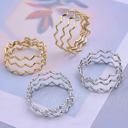 Wholesale Jewelry IG Style Simple Style Waves Solid Color 304 Stainless Steel 18K Gold Plated Polishing Rings