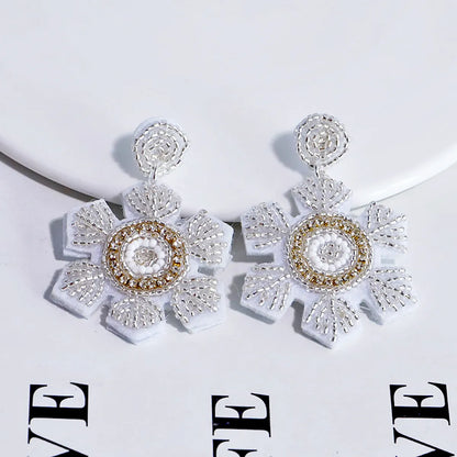 Wholesale Jewelry Ig Style Snowflake Arylic Plastic Fabric Beaded Drop Earrings