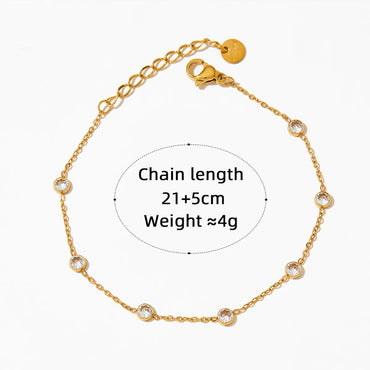 Wholesale Jewelry IG Style Solid Color 304 Stainless Steel Zircon 16K Gold Plated White Gold Plated Gold Plated Inlay Anklet