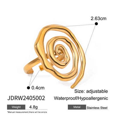 Wholesale Jewelry IG Style Spiral Thread 304 Stainless Steel 18K Gold Plated Plating Open Rings