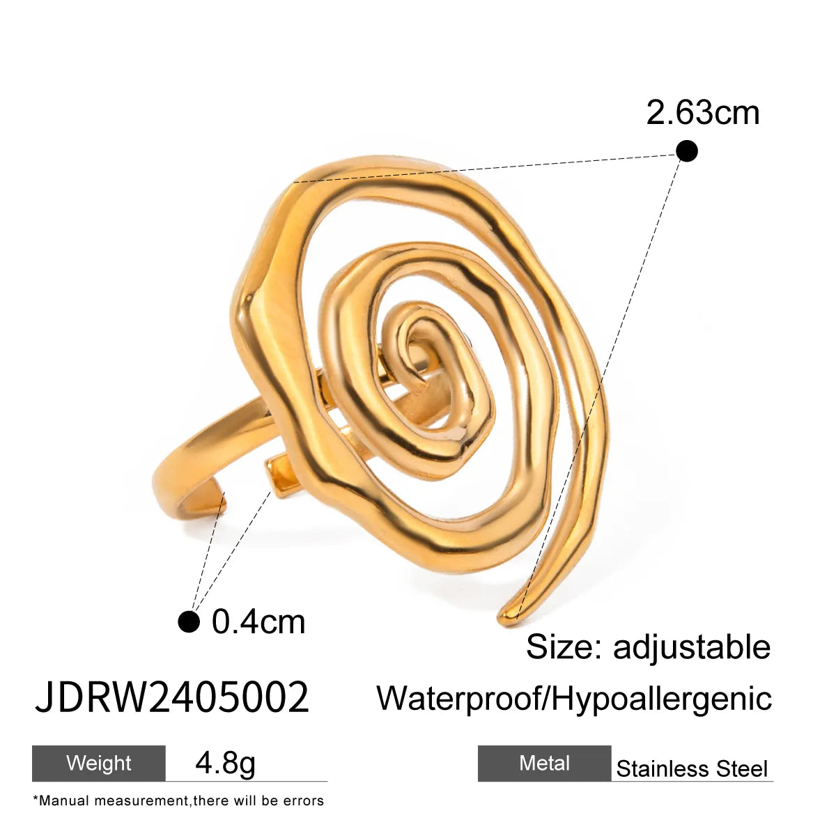 Wholesale Jewelry IG Style Spiral Thread 304 Stainless Steel 18K Gold Plated Plating Open Rings