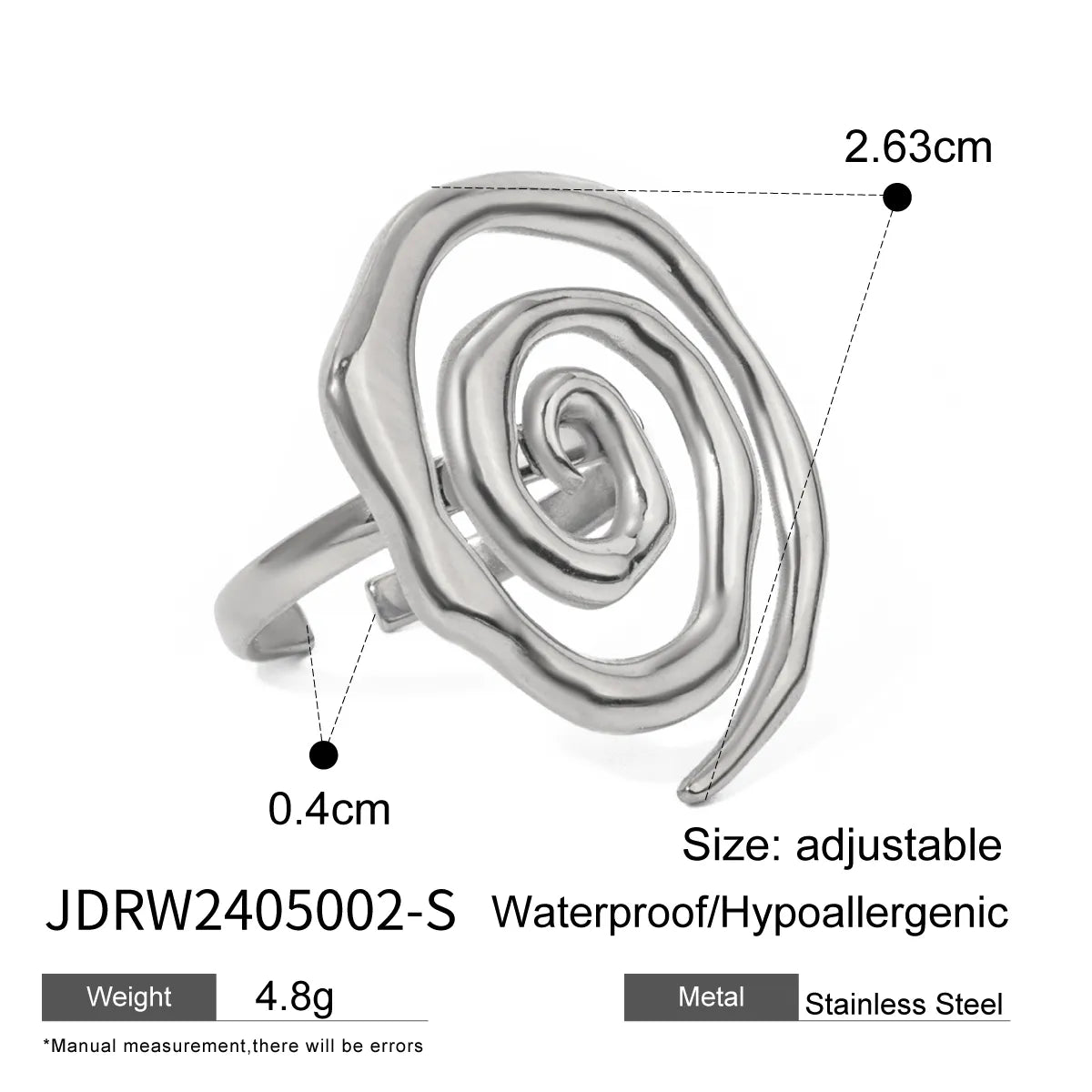 Wholesale Jewelry IG Style Spiral Thread 304 Stainless Steel 18K Gold Plated Plating Open Rings