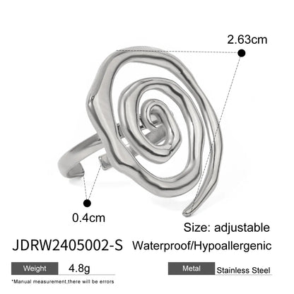 Wholesale Jewelry IG Style Spiral Thread 304 Stainless Steel 18K Gold Plated Plating Open Rings